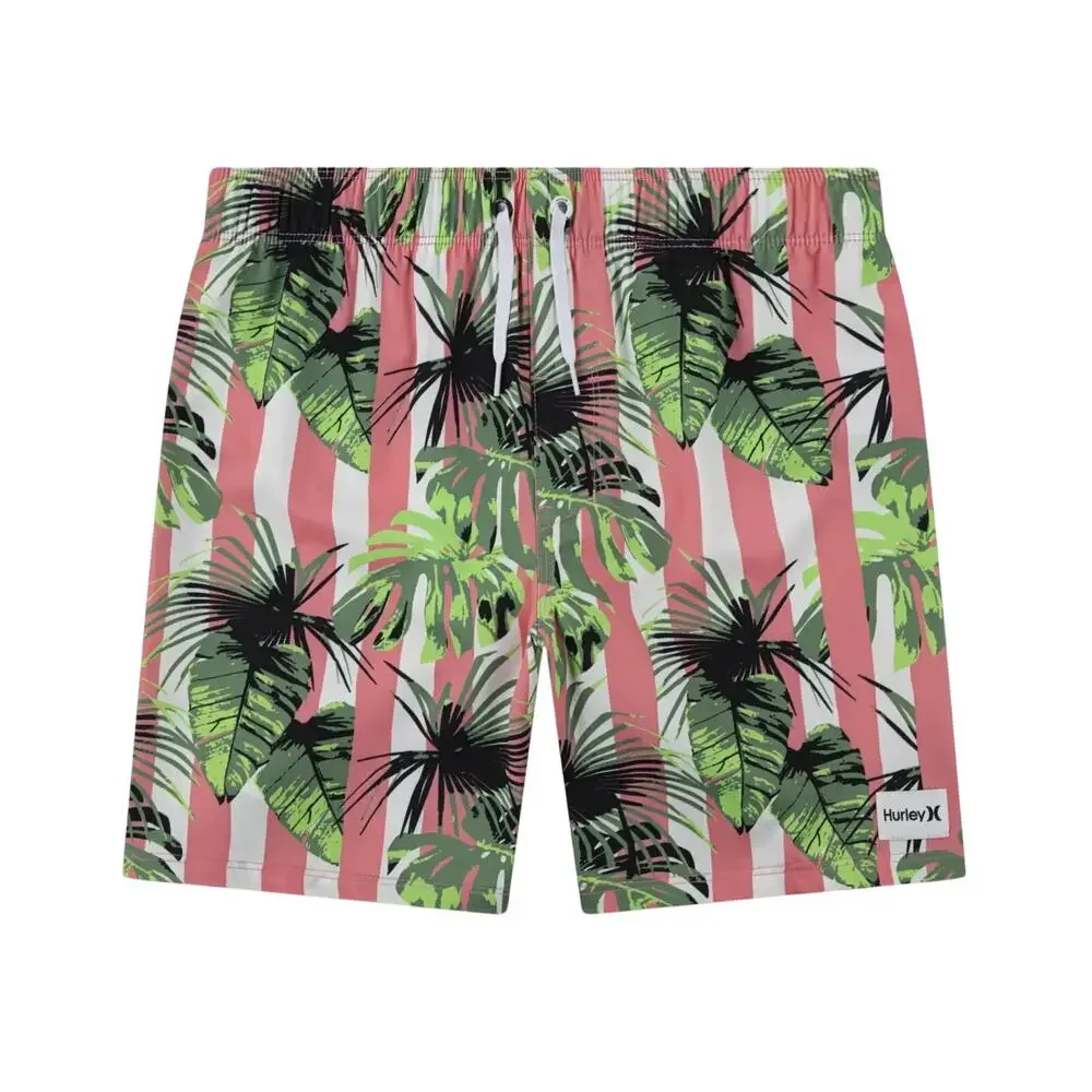 Hurley Boys Large Sunset Coral Cabana Stripe Pull On Swim Trunks Tropical V4-2